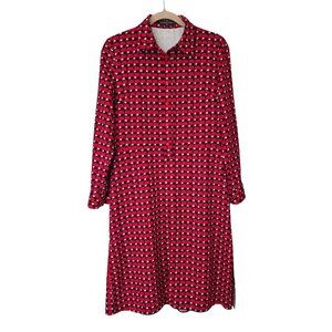 Roberto Verino Geometric Print Long Sleeve 1/2 Button Front Dress